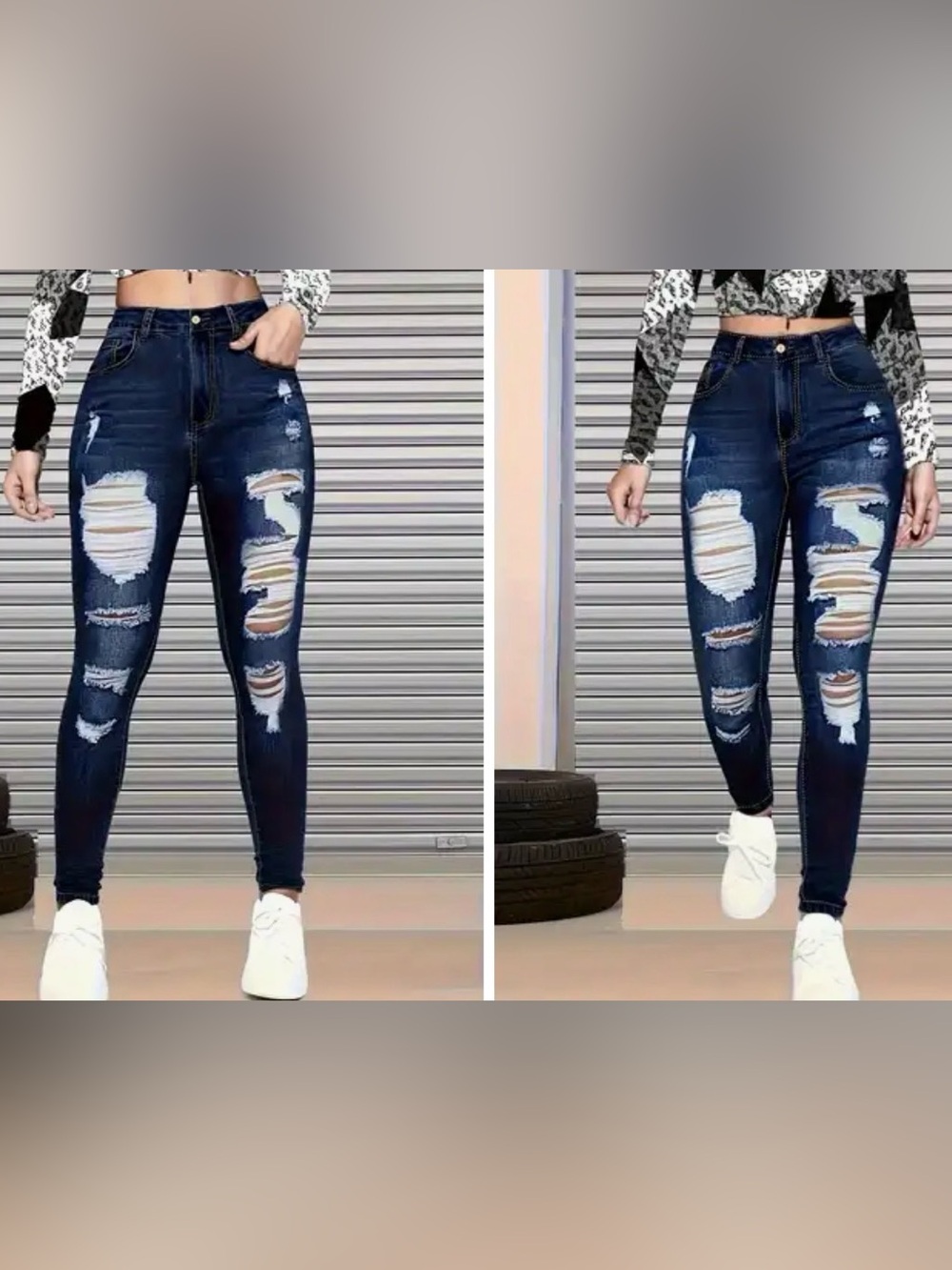 Dark Blue Distressed High-Waist Women’s Jeans
